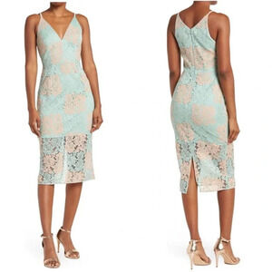 Dress the Population Floral Embroidered Midi Dress Mint Green Size Large Aurora